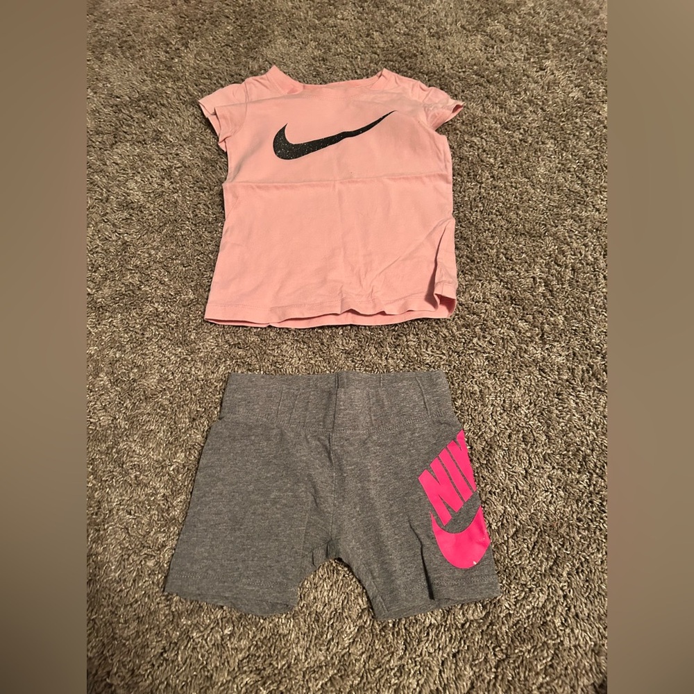 Nike Kids Pink and Black Logo Tee and shorts